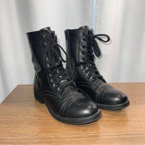 Arizona Julie Black Combat Boots Memory Foam Lace Up Side Zip Women’s 9M